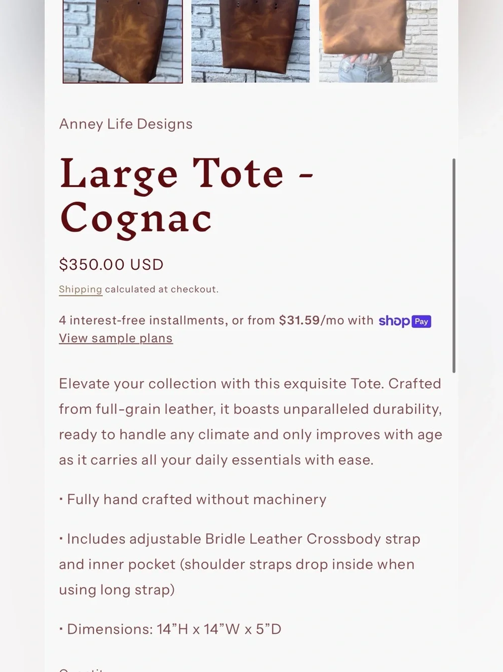 Anney Life Leather Cognac tote